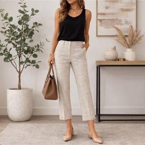 Theory Tailored Trouser Sz 2 Cropped Sharkskin Crunch Pants Linen Blend Stretch